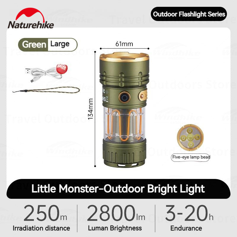 Naturehike LED Flashlight Portable Ultralight High Powered Electric Lamp Ambient Torch Lights Rechargeable Type-C Port Waterproof Irradiation Range