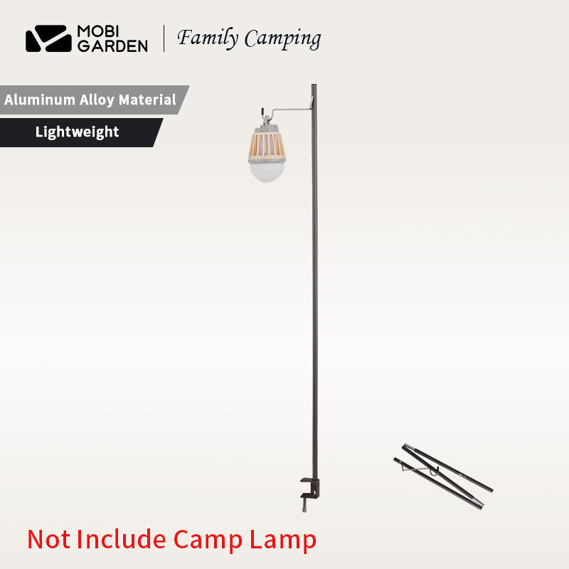 MOBI GARDEN Ultralight Folding Black Light Pole Outdoors Portable Lamp Shelf Aluminum Alloy Table Lighting Lamp Holder Bracket Hook Shelf Tent