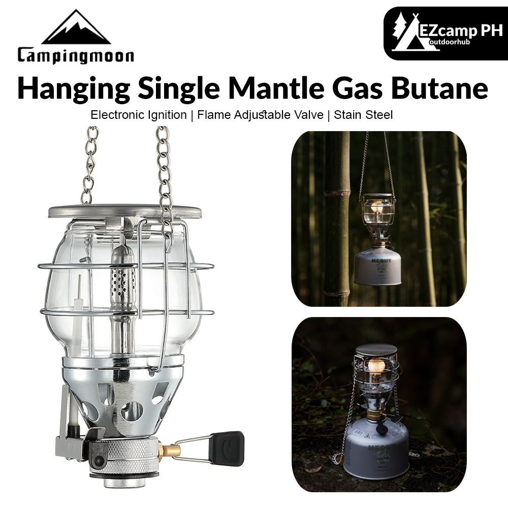 CAMPINGMOON T-4 Hanging Single Mantle Gas Butane Atmosphere Light Lantern Lamp For Screw Type Isobutane Fuel Pole Hang Light Electric Ignition Igniter