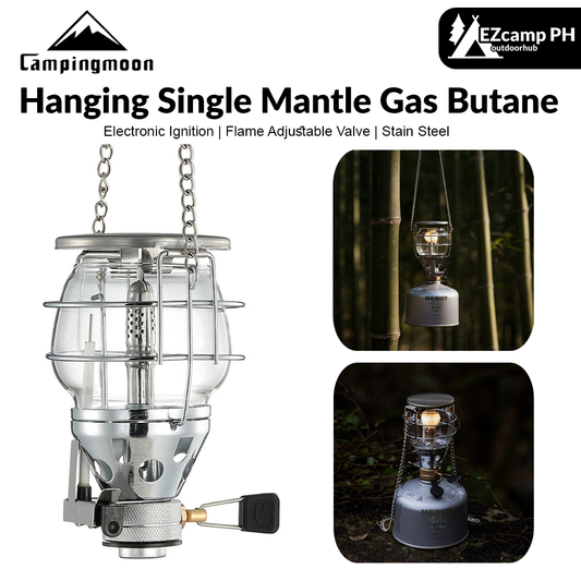 CAMPINGMOON T-4 Hanging Single Mantle Gas Butane Atmosphere Light Lantern Lamp For Screw Type Isobutane Fuel Pole Hang Light Electric Ignition Igniter