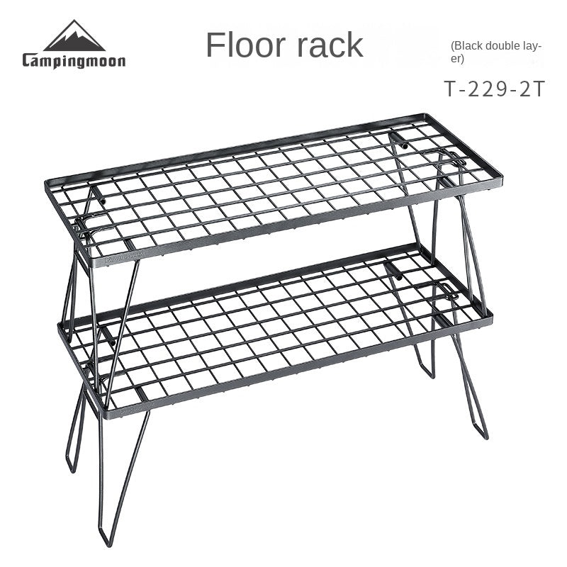 Campingmoon T-229 Series Stackable Floor Rack Outdoor Camping Connecting Multifunctional Steel Black Portable Folding Layered Table Shelf Hiking Picnic Travel Heavy Duty Original Camping Moon