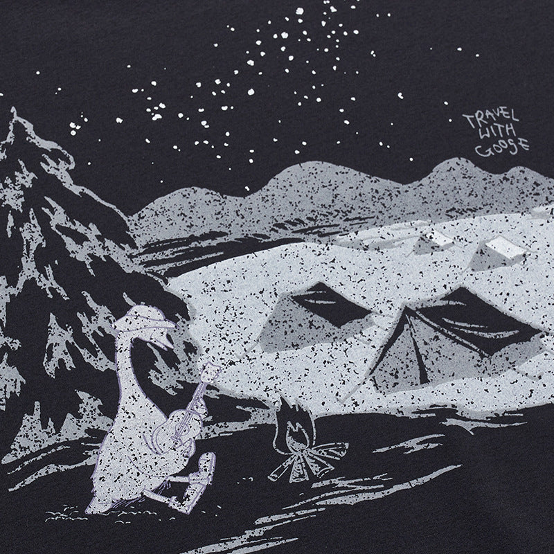 Naturehike Unisex Summer Black Outdoor T-Shirt Casual Camping Pattern Short Sleeved Round Neck Clothing for Men and Women Camping Hiking Travel Picnic Outdoor Premium Cotton Original Nature Hike