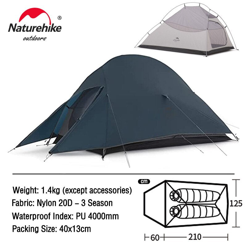Naturehike Cloud Up Series 1 2 3 Person Portable Ultralight Weight Outdoor Camping Hiking Cycling Waterproof 3 Season Camp Tent in 210T 20D Upgraded