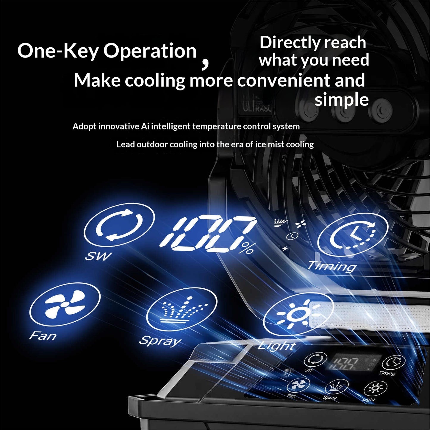 BLACKDOG BLACKOUT PRO Camping Fan Spray Fan Remote Control Water Tank Cooling Long Battery Life Table Fan Wall Fan Wide Area Coverage Outdoor