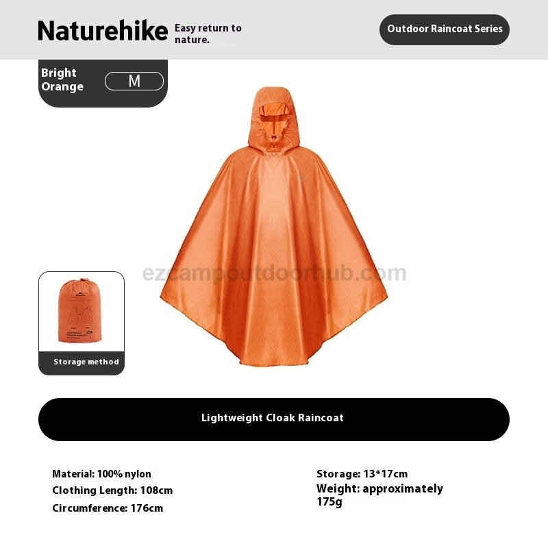 Naturehike Outdoor Poncho Raincoat Portable Lightweight Waterproof PU5000+ 20D Nylon One Piece Storage Tear Resistance Rainwear For Hiking Travel