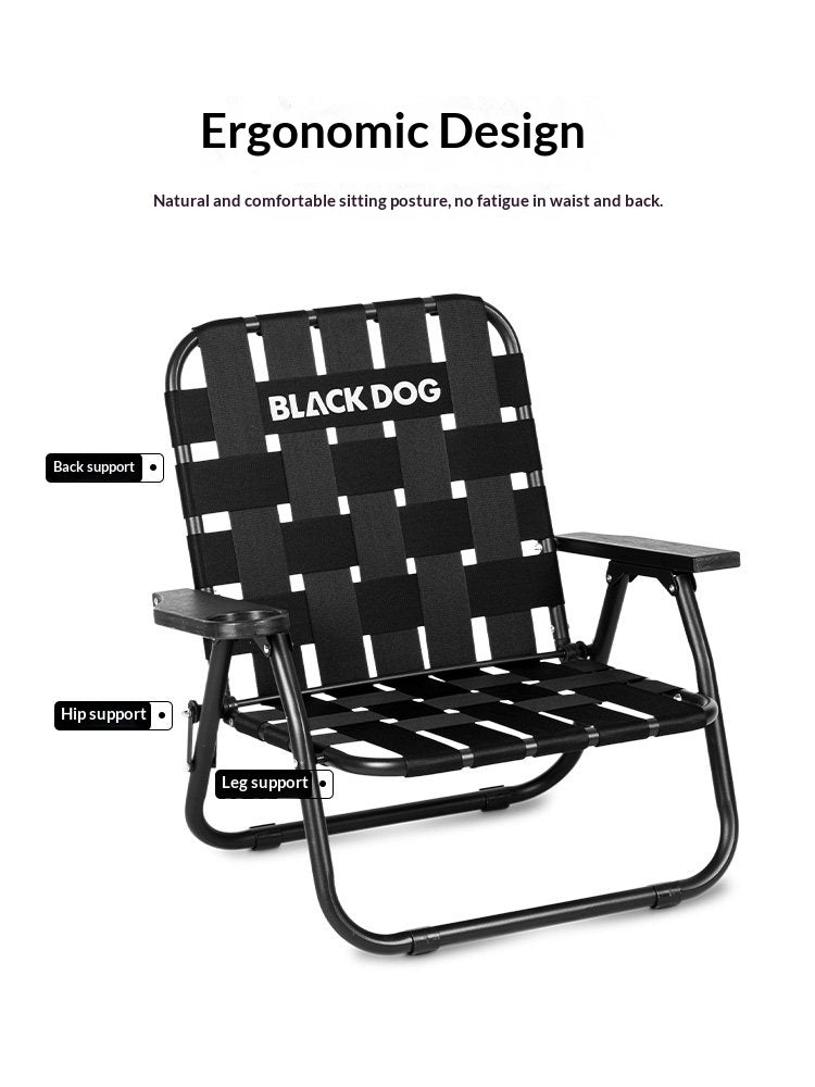 Blackdog Webbing Folding Chair Portable Lightweight Foldable Steel Kermit Chair Ergonomic Design 120kg Max Load Build-in Cup Holder Non-Slip Outdoor