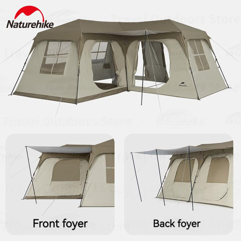 Naturehike VILLAGE Series SUITE Automatic Fast Build 3 Rooms 2 Hall Extra Large Villa Cabin Style Glamping Tent Waterproof 28m² Space for 12 Persons