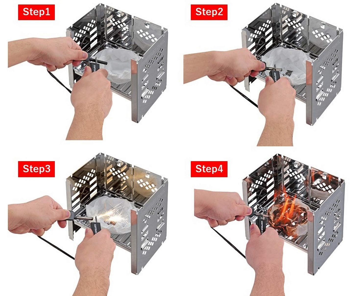 CAPTAIN STAG UG-3284 Fire Starter & Blow Stick Set Portable Igniter Fire Breathing Stick Set Extendable Blower Rod Flint Ignitor Outdoor Camping Survival Tool