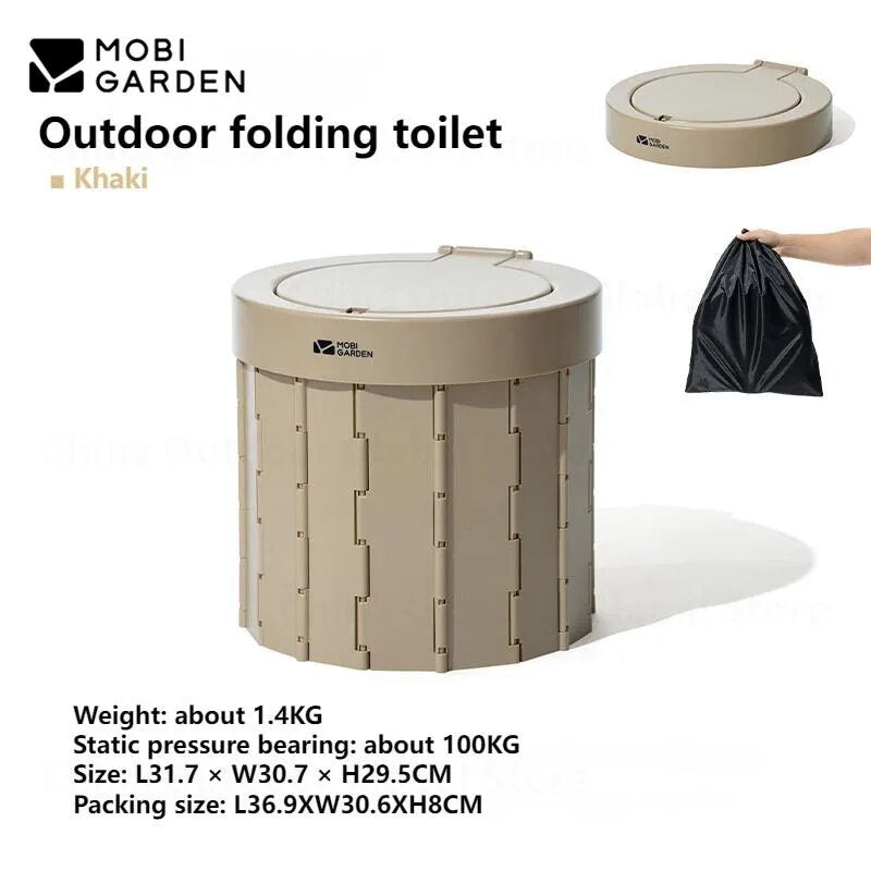 MOBI GARDEN Folding Round Toilet Bowl Outdoor Portable Ultralight Emergency Multi-Function Commode Potty BBQ Trash Can Car Camping Hiking Picnic Travel Heavy Duty Original MobiGarden