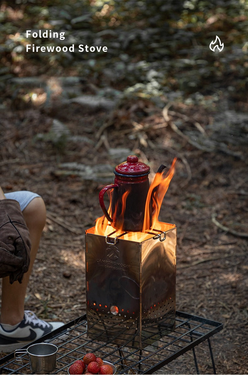 Campingmoon MT-18 Folding Firewood Stove Foldable Mid-Size Charcoal Igniter Fire Starter Burner Four Corner Charcoal Stove Tool Equipment Stainless Steel