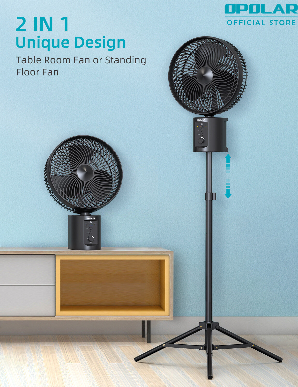 OPOLAR | ATEnge | ROCCIA Oscillating Rechargeable Fan w/Remote Super Strong 7 Speeds 2 in 1 Unique Design 20000mAh (2*10000mAh) 10 Inch Cordless Battery Operated Fan