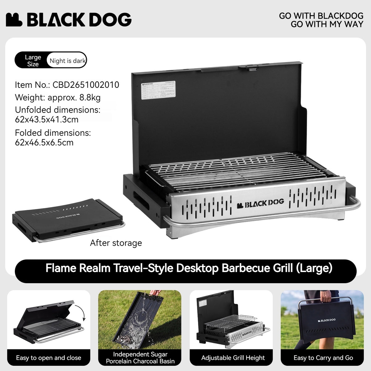 Blackdog Portable Folding Charcoal Grill 2 Sizes BBQ Tabletop Adjustable Camping Stove Outdoor