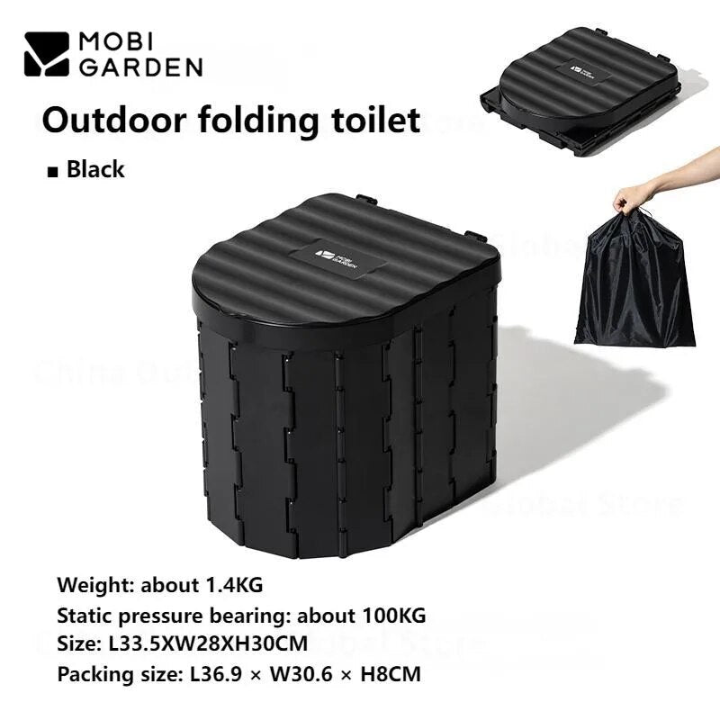 MOBI GARDEN Portable D-Type Outdoor Adult Toilet Camping Beach Travel Car Integrated Mount Arc Shape Emergency Foldable Toilet Folding Trash Can Free Garbage Bag ABS Material Original MobiGarden