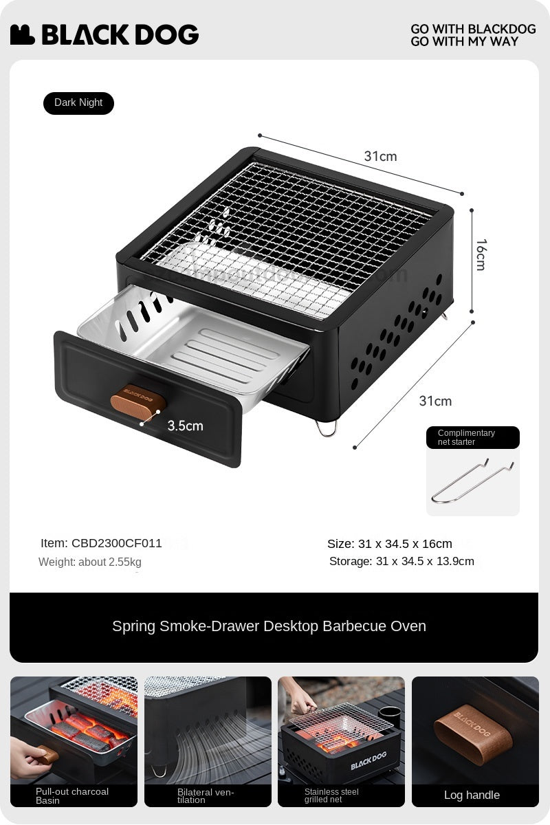 Blackdog Drawer Type Tabletop Charcoal Grill Portable Multipurpose 4-6 Person Desktop BBQ Griller Set Fireplace Outdoor Camping Cooking Equipment