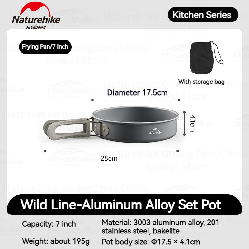 Naturehike Aluminum Alloy Set Pots Portable Lightweight Tableware Pot Frying Pan Kettle Folding Handle Camping Outdoor Hiking Travel Picnic Stackable Cookware