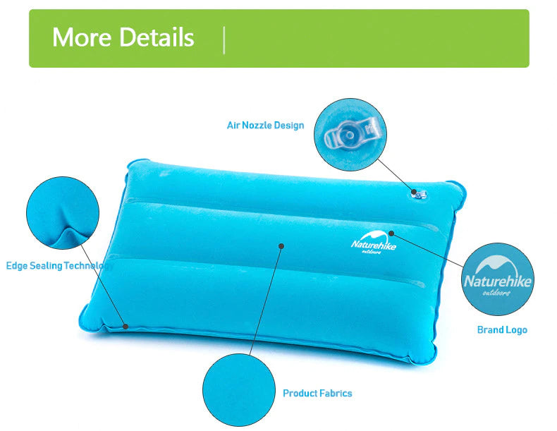 Naturehike Square Inflatable Pillow Portable Air Inflated Pillows Compressed Folding Non Slip Pillow Suede Fabric Use For Travel Outdoor Camping