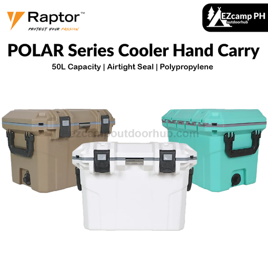 Raptor POLAR Series Cooler Hand Carry Multipurpose 50L Capacity Cold Storage Ice Box Food Container Chest Sloped Drain with Secure Plug Non-Skid Rubber Feet