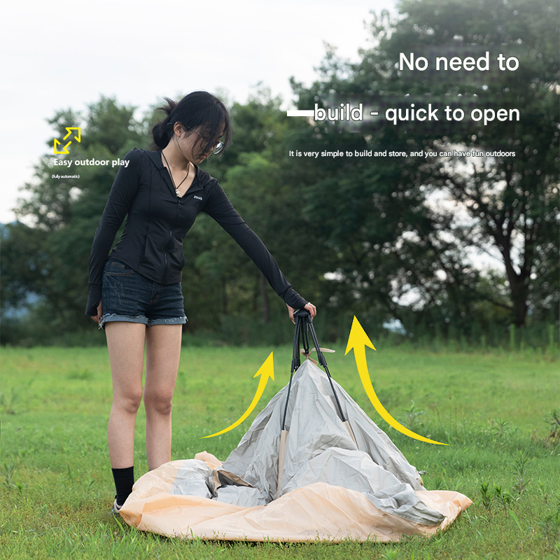 Mountainhiker Fast Fully Automatic Tent Portable Lightweight 2-3 Persons Foldable Entry Level Quick Open Camping Tent Silver Coated Thickened Sunscreen Waterproof PU1500mm Outdoor
