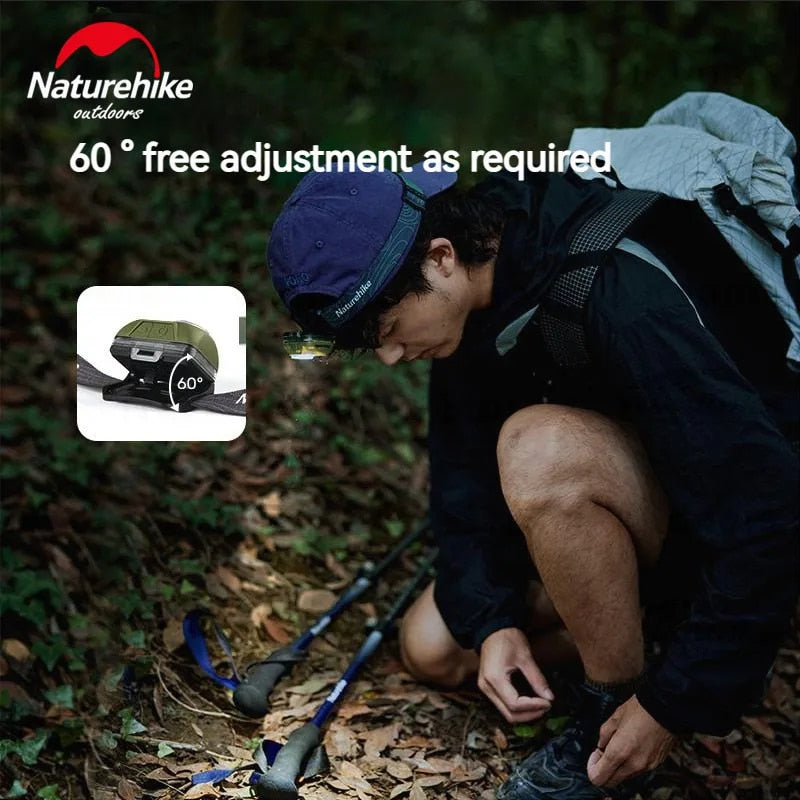 Naturehike LED Headlamp IP68 Waterproof Headlight Camping Head Lamp SOS Flashing Light Flashlight Outdoor Survival Hiking Tool 60° Degree Adjustable