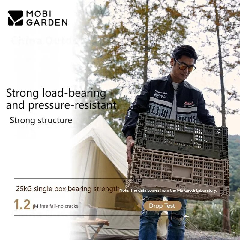 Mobi Garden Stackable Folding Basket Tray Collapsible Outdoor Camping Portable Storage Container 18/40L Small Large PP Food Grade Material Camp Kitchen Organizer Foldable Box Crate Mobigarden