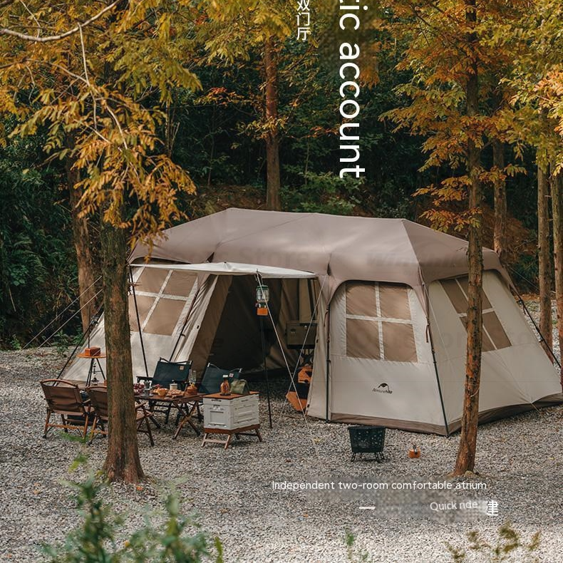 Naturehike VILLAGE 17 Automatic Tent Portable 6-8 Person Cabin Style Camping Ridge All-In-One Pole Travel Tent Double 2 Bedroom 1 Hall Foyer Waterproof Hut