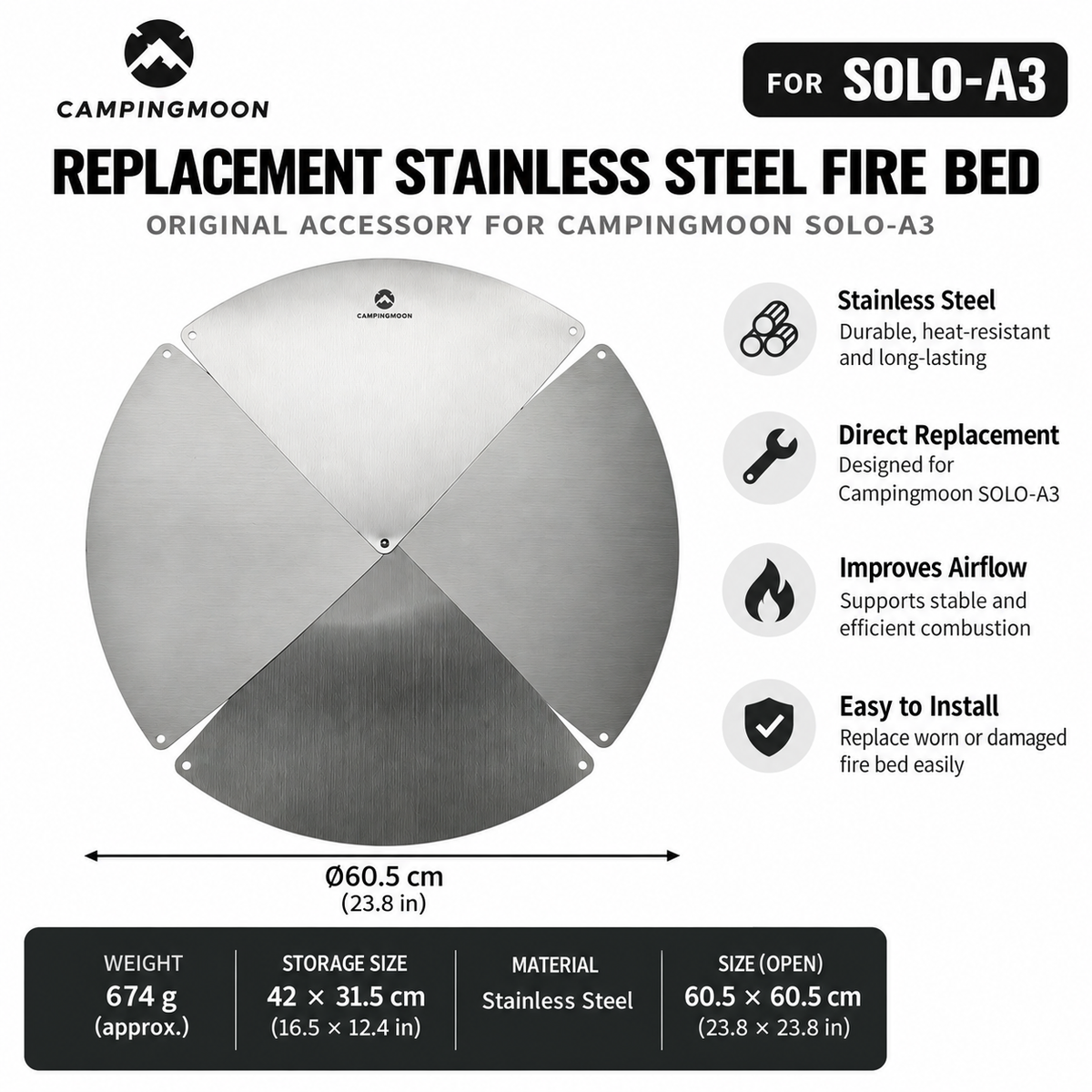 Campingmoon SOLO-A3 Sole Fire Pit Portable Lightweight Multifunctional Barbecue Grill Wood Stove Bonfire Heating Fire Station Outdoor Camping Travel