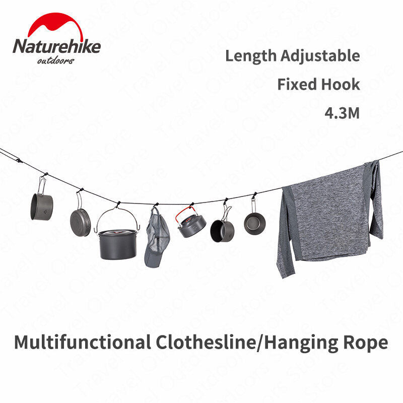 Naturehike 4.3m Multi-Functional Hanging Rope Portable Adjustable Awning Windproof Camping Accessories Outdoor Travel Canopy Tarp Pole Hang String Hook