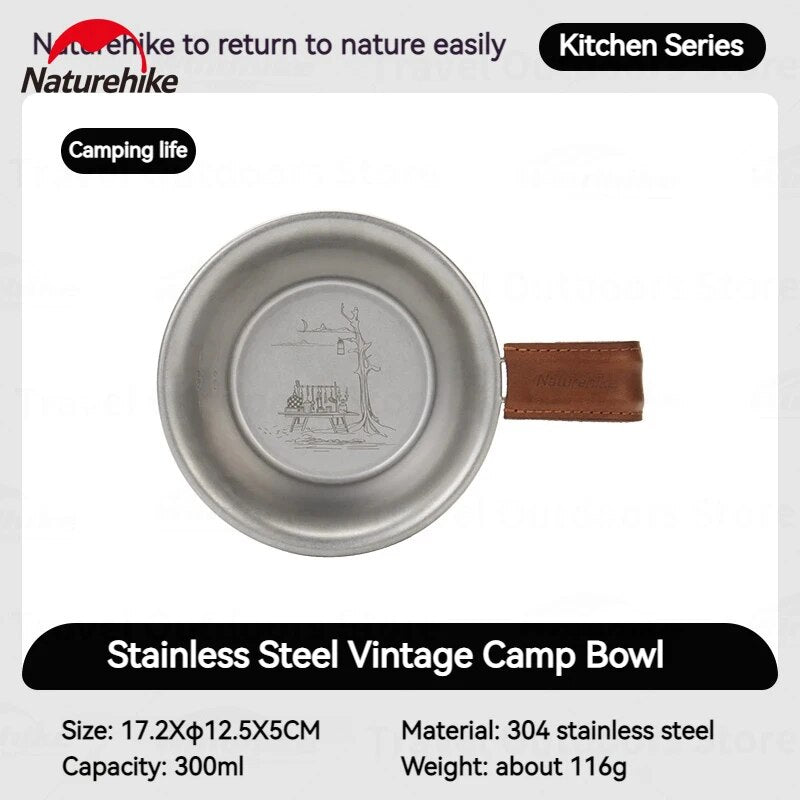 Naturehike Ultralight Vintage Shera Bowl Outdoor Portable Retro Stainless Steel Rice Bowl Cutlery With Insulated Handle Tableware Tool Camping