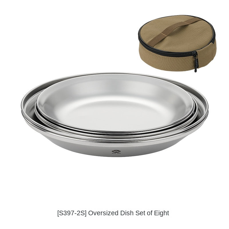 Campingmoon S397 Series Dish Plate Set Stainless Steel Tableware Anti-Corrosion Outdoor Camping Sold Set Or Per Piece With Optional Storage Bag