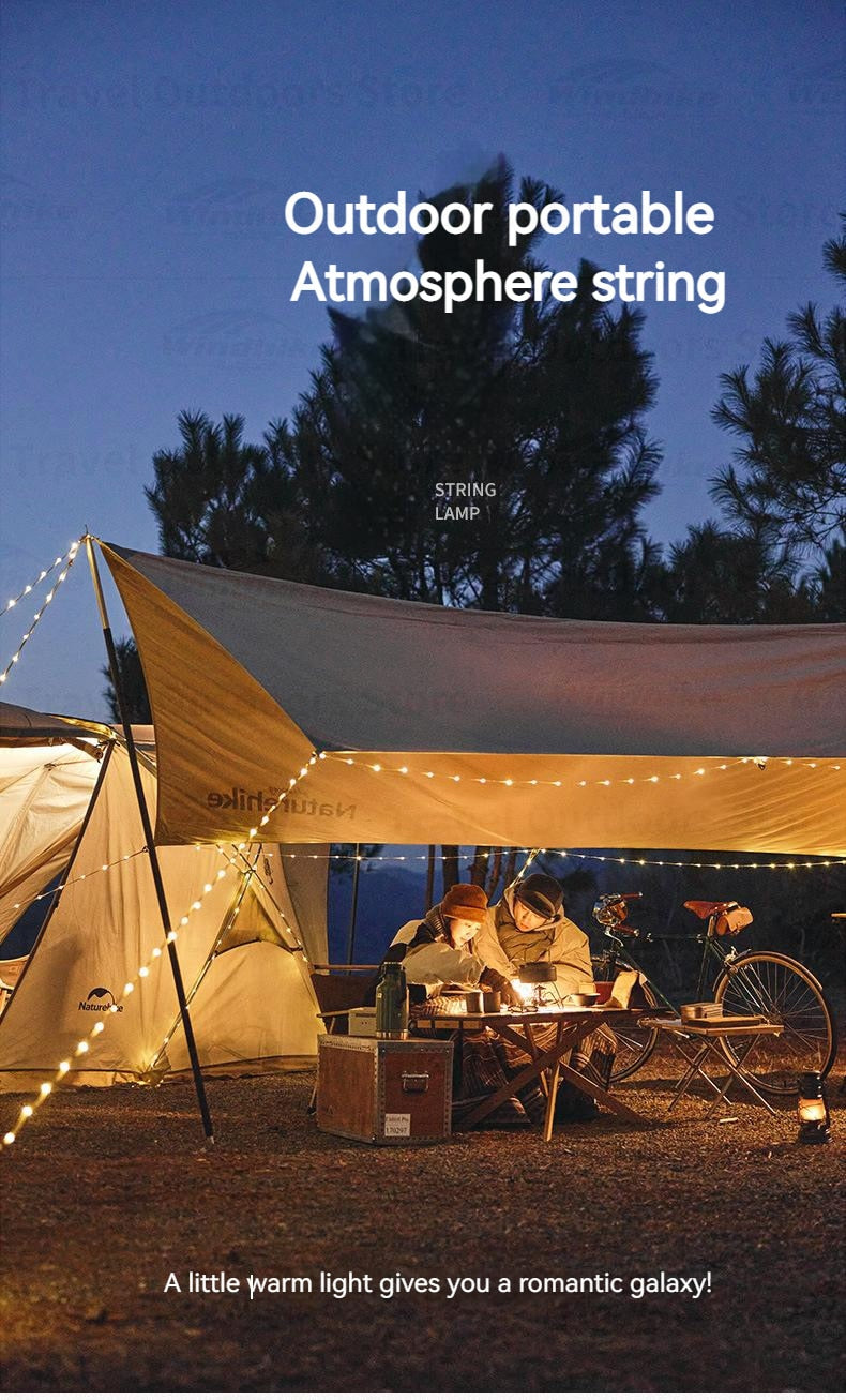 Naturehike String LED Lights 100 Mini Lamp Beads in 10m Wire Length 3 AA Battery IP44 Waterproof Outdoor Camping Atmosphere Ambient Lighting Strip Lantern with 8 Light Modes Control Nature Hike