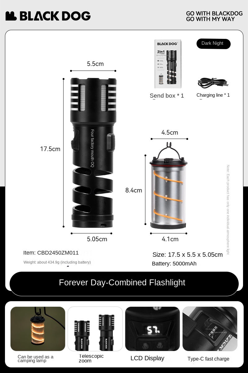 Blackdog ENTERNAL DAY Pocket Flashlight Portable Ultralight 2 in 1 Flashlight Lantern Detachable Atmosphere Lamp Waterproof LED Flash Light USB C Charging