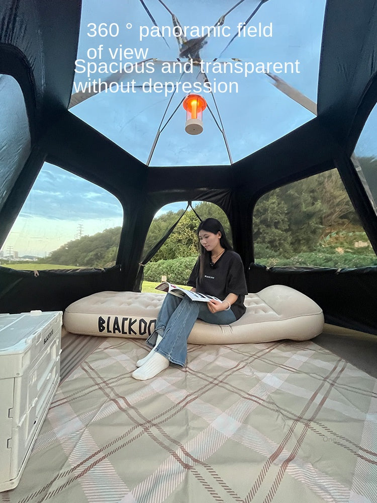 Blackdog COSMIC Hexagonal Automatic Tent 4 Person Dome Style Outdoor Black Vinyl Coated Sunscreen Waterproof Optional Extended Canopy Free Groundsheet