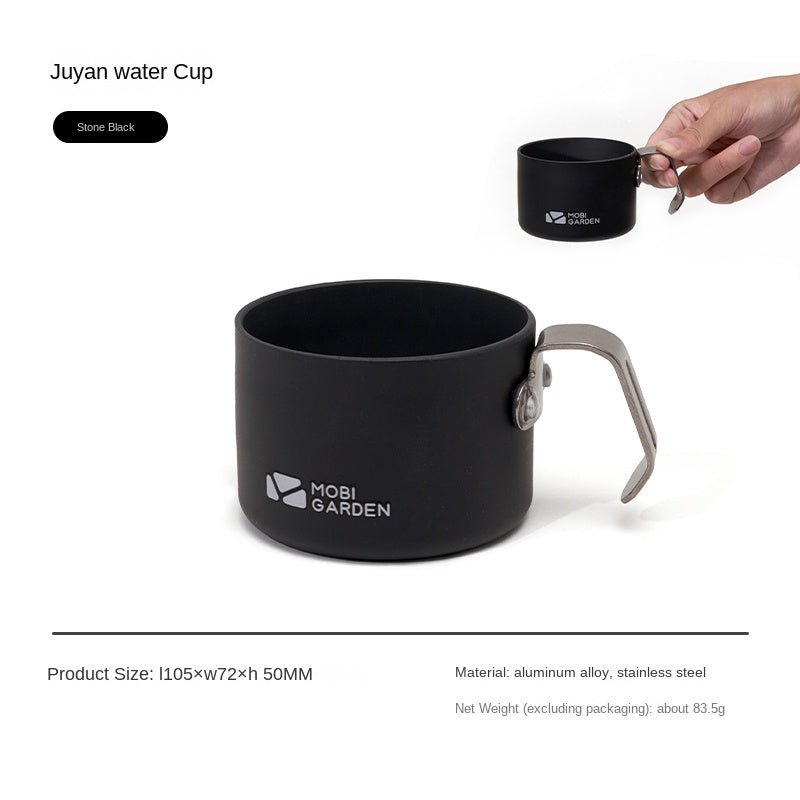 Mobi Garden Black Aluminum Alloy Mini Small Cup Drinking Water Coffee Tea Mug Ultralight Portable Outdoor Camping Utensil Stainless Steel Handle only 83.5g Mobigarden