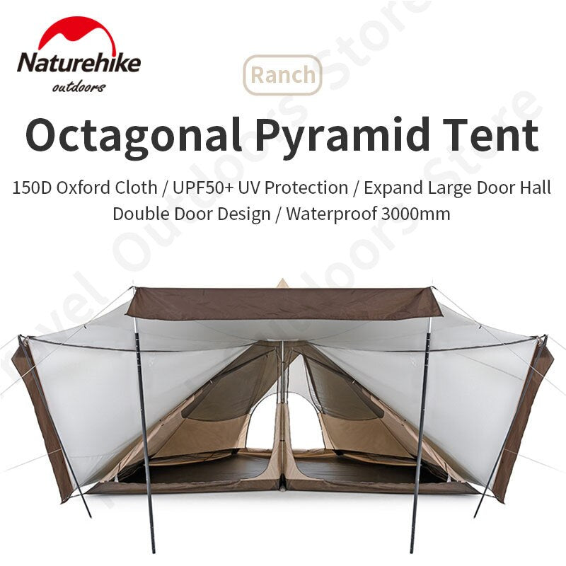 Naturehike RANCH Pyramid Tent Portable 5-8 Persons Premium Octagonal Family Shelter With Skirt Camping Tent Glamping 150D Oxford Cloth Waterproof