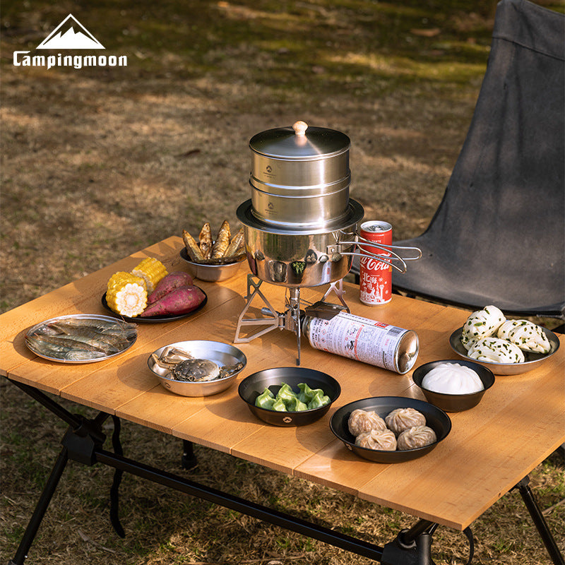 Campingmoon S363-2S Double Layer Steamer Base Set Portable Lightweight Multi-Pot Fit Three-Arc Base Design 304 Stainless Steel Home Camping Cooking Steamer