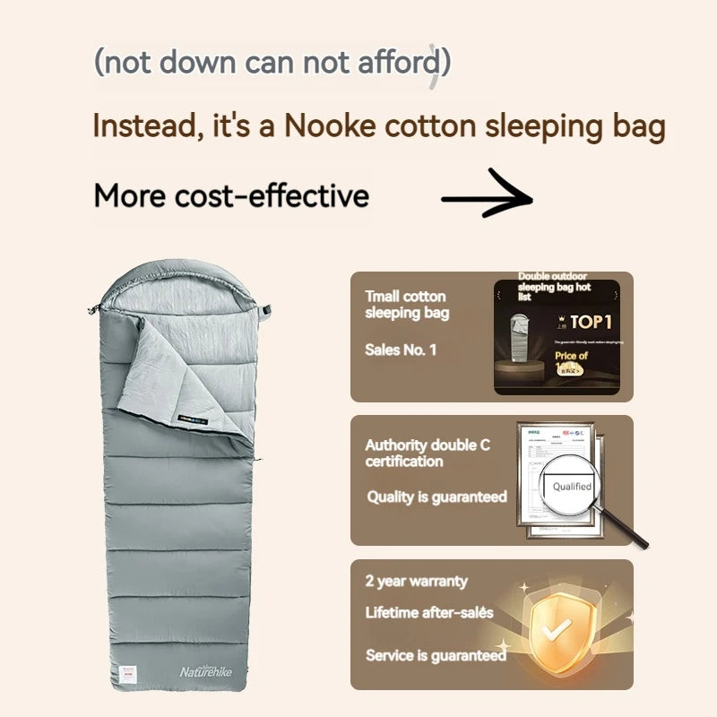 Naturehike M Series Hooded Sleeping Bag Portable Foldable Square Spliceable Envelope Double Person Washable Summer Winter Warm Sleeping Bag