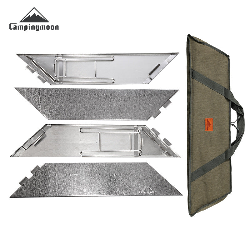 Campingmoon T-503 Stove Grill Table Outdoor Portable Multifunction Stainless Steel Fireplace Folding Gathering Barbecue Table Detachable Board