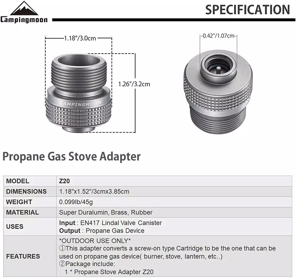 CAMPINGMOON Propane Gas Stove Adapter Portable Lightweight Screw Type Butane Gas Tank Fuel Converter Iso-Butane Canister Lantern Torch Burner Adaptor