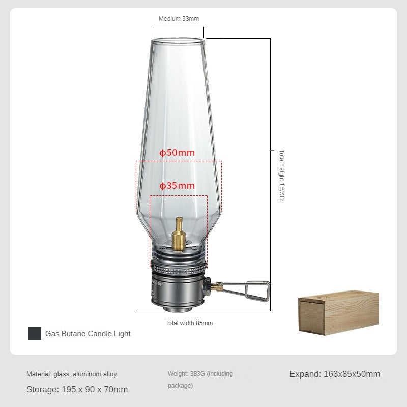 CAMPINGMOON T-1 Gas Butane Candle Light Lantern Lamp Camping Atmosphere Ambient Lighting For Screw Type Butane Isobutane Fuel With Wood Wooden Box