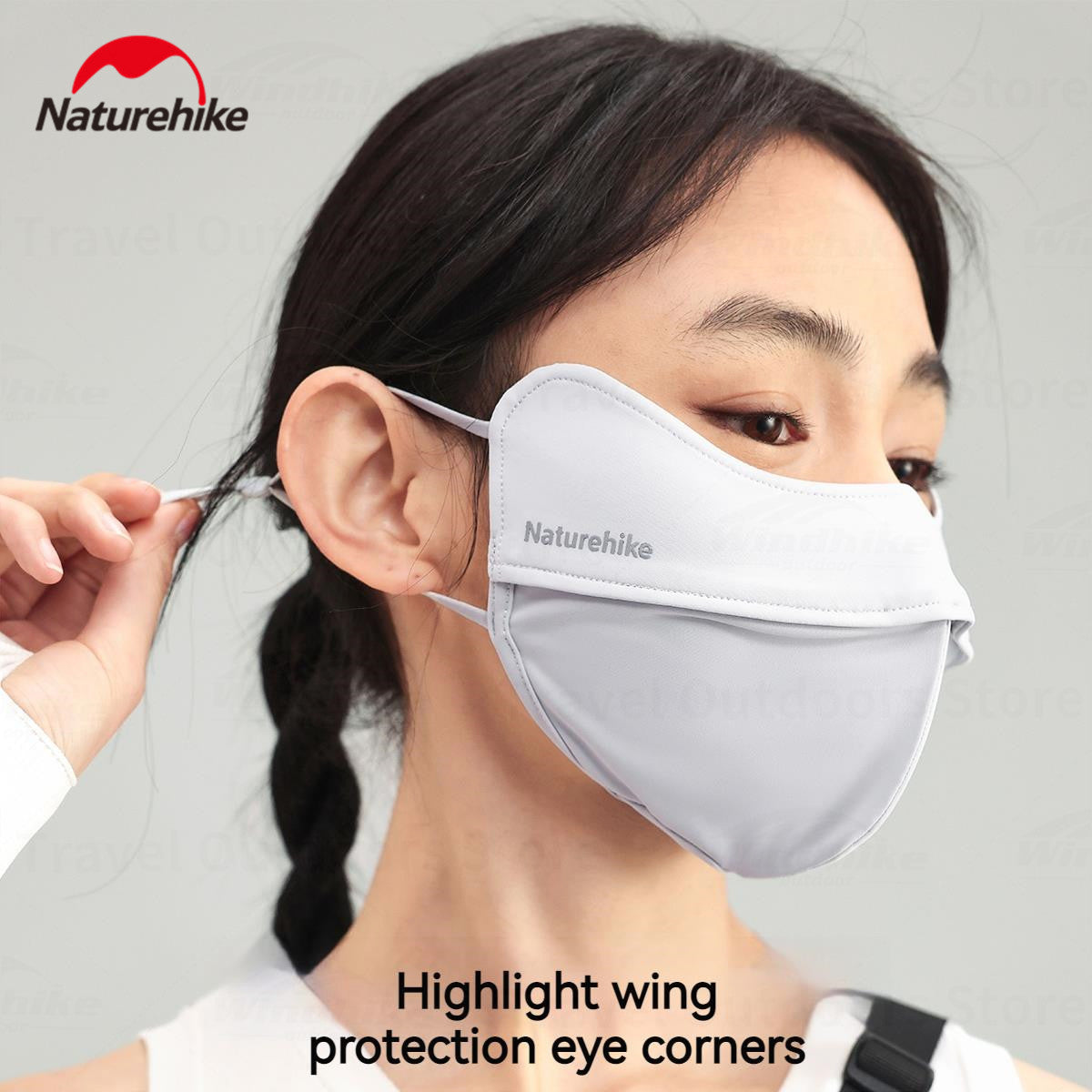 Naturehike Sunscreen Face Scarf Ice Silk Mask Portable Lightweight Adjustable Solid Color Washable Reusable Face Mask Summer UV Protection Face Cover Women/Girls