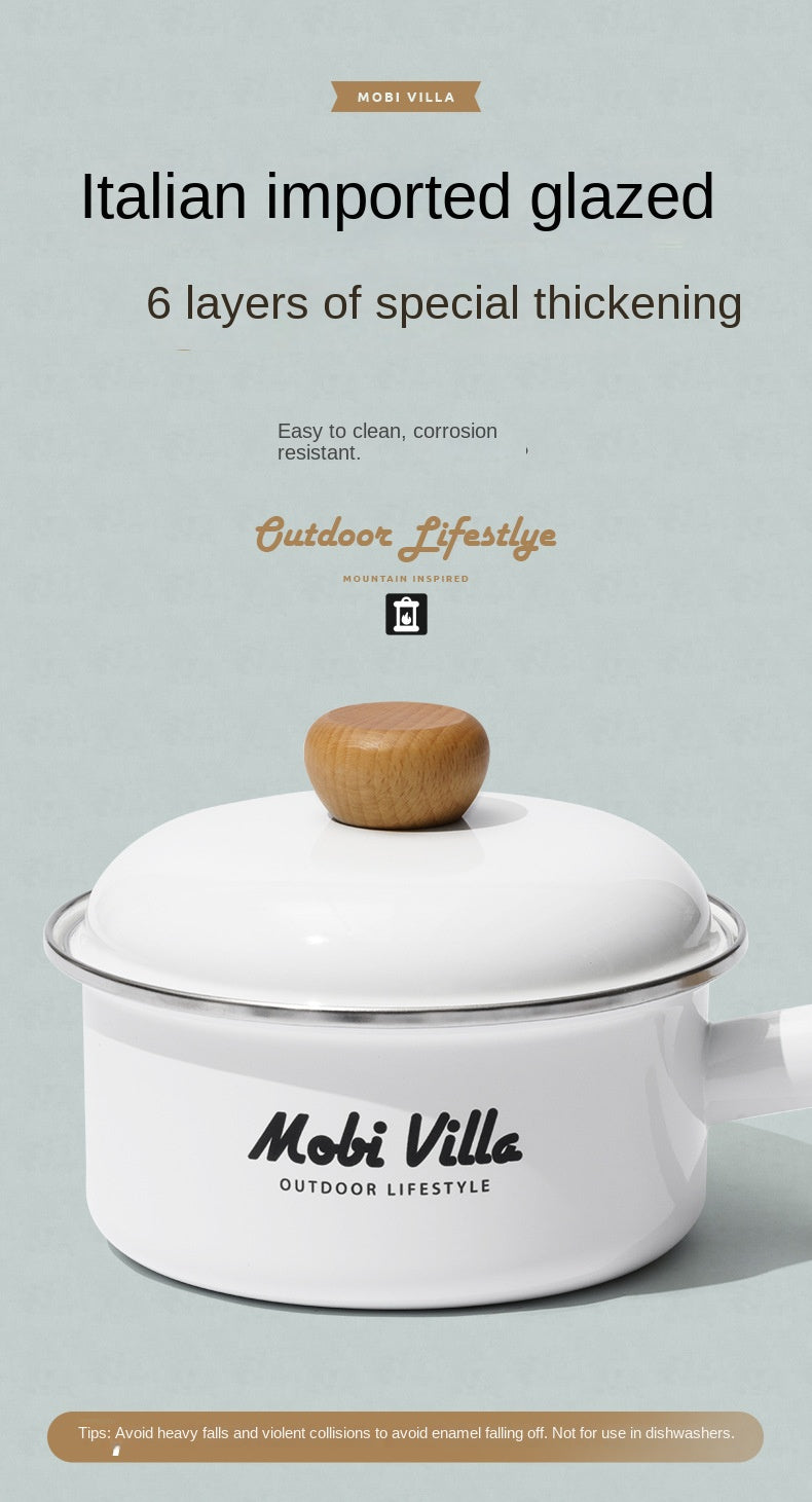 Mobi Garden Enamel Milk Pot Portable Lightweight Glazed Saucepan Small Soup Pot Outdoor Camping Cooking Utensil Kitchenware Food Grade Stainless Steel