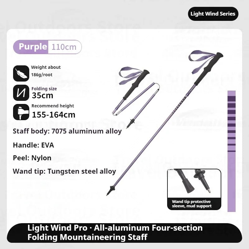 Naturehike Light Wind Pro Trekking Pole Portable Ultralight 4-Section Folding Telescopic Walking Stick 7075 Aluminum Alloy Hiking Mountaineering Staff