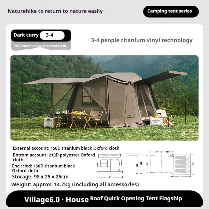 Naturehike VILLAGE 6.0 Gen 2 Flagship Edition Fast Automatic Cabin Tent Ti Black Coated Sunscreen Large 15m² Use Space 4 Person Waterproof
