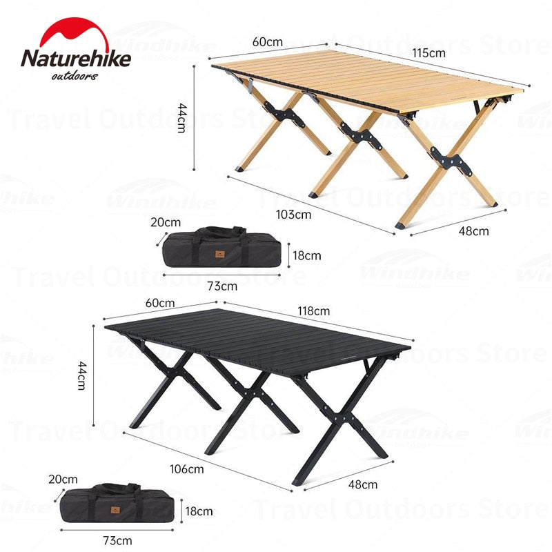 Naturehike Aluminum Alloy Egg Roll Table 3-Sizes Small Medium Large Ultralight 6063 Aluminum Alloy Outdoor Black Oak Color Picnic BBQ Foldable Table 30kg Max Load with Storage Bag Nature Hike