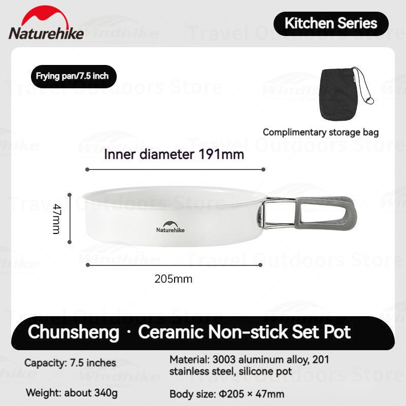 Naturehike Ceramic Non-Stick Set Of Pots And Frying Pans Portable Tableware Stackable Cookware Folding Handle Stainless Steel Aluminum Alloy