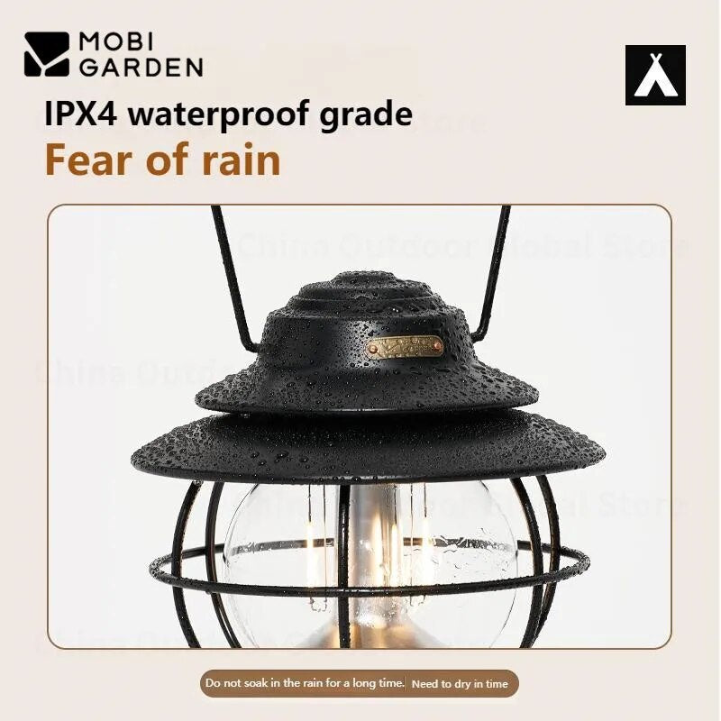 Mobi Garden STAR WISH Black Retro Railway LED Camping Lantern Waterproof Outdoor Lamp Light 120H