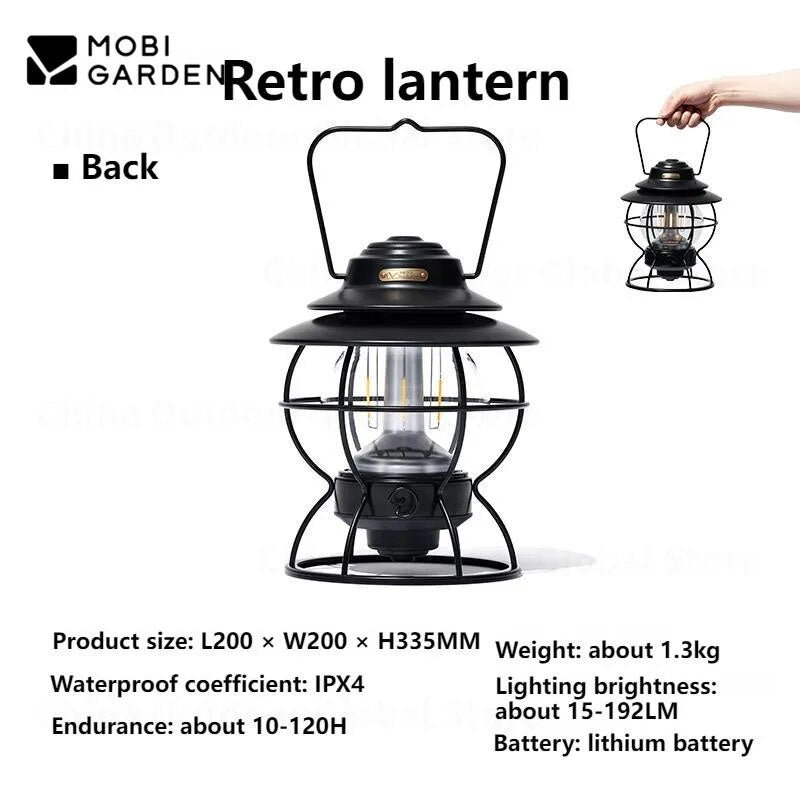 Mobi Garden STAR WISH Black Retro Railway LED Camping Lantern Waterproof Outdoor Lamp Light 120H