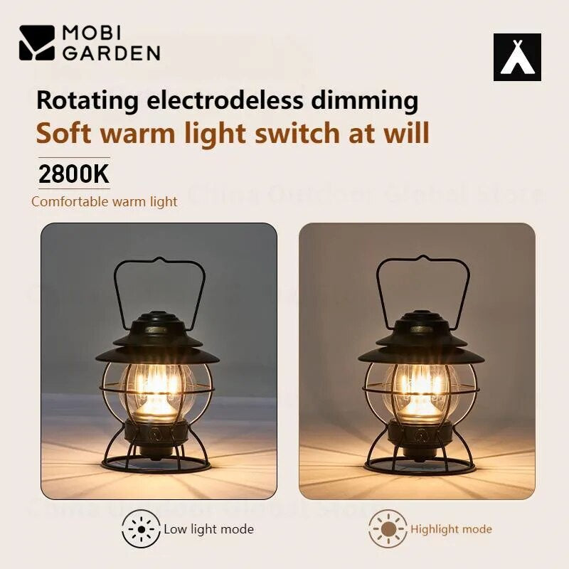 Mobi Garden STAR WISH Black Retro Railway LED Camping Lantern Waterproof Outdoor Lamp Light 120H