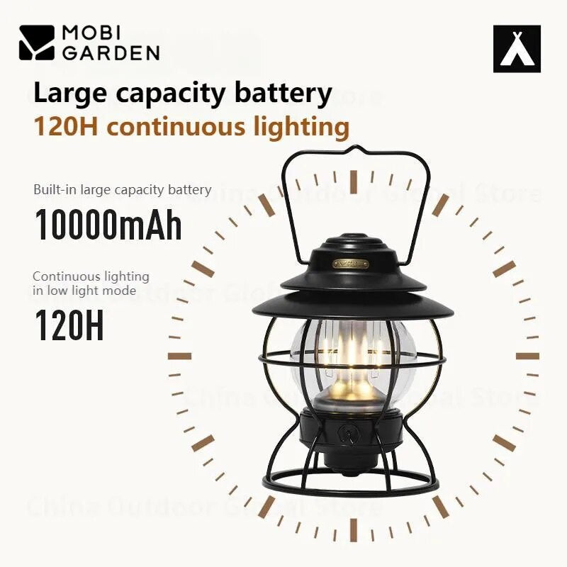 Mobi Garden STAR WISH Black Retro Railway LED Camping Lantern Waterproof Outdoor Lamp Light 120H