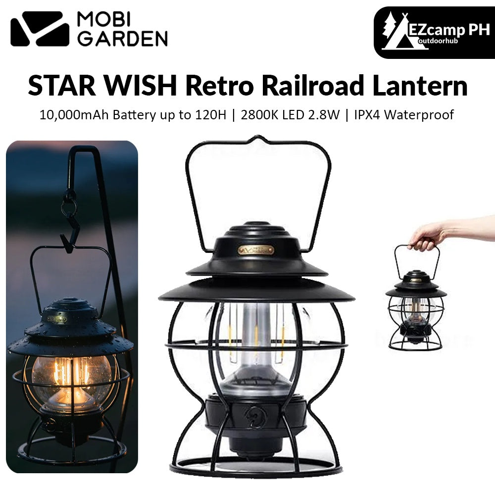 Mobi Garden STAR WISH Black Retro Railway LED Camping Lantern Waterproof Outdoor Lamp Light 120H